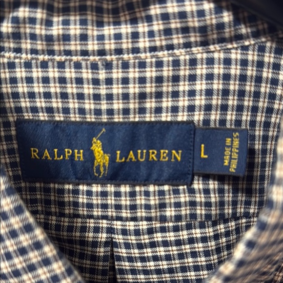 Polo by Ralph Lauren Blue and Brown Casual Button Down Shirt - Picture 2 of 5